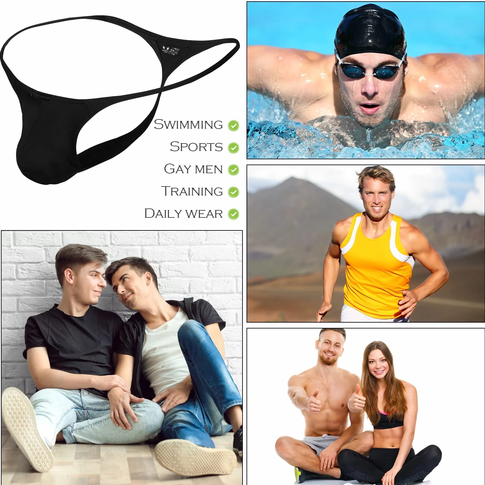 Neer Herren Niedrige Taillen G Strings Tanga Leichte Unterwäsche Männer Bikini, Schwarz