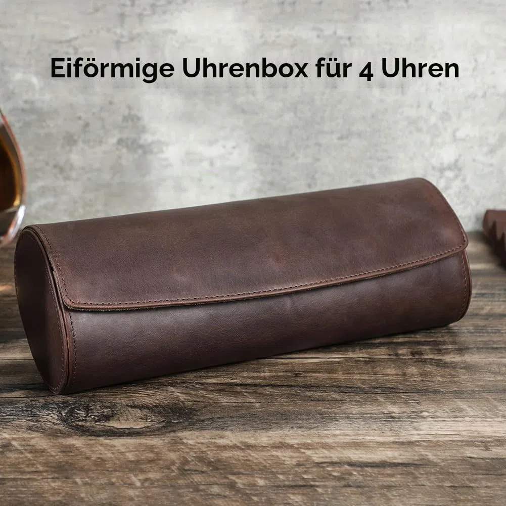Hiram Uhrenkoffer-Rolle, Echtes Leder Uhren Aufbewahrungsbox 4 Uhren Reiseetui mit abnehmbarem Kissen Tragbarer Uhren-Schutz-Organisator