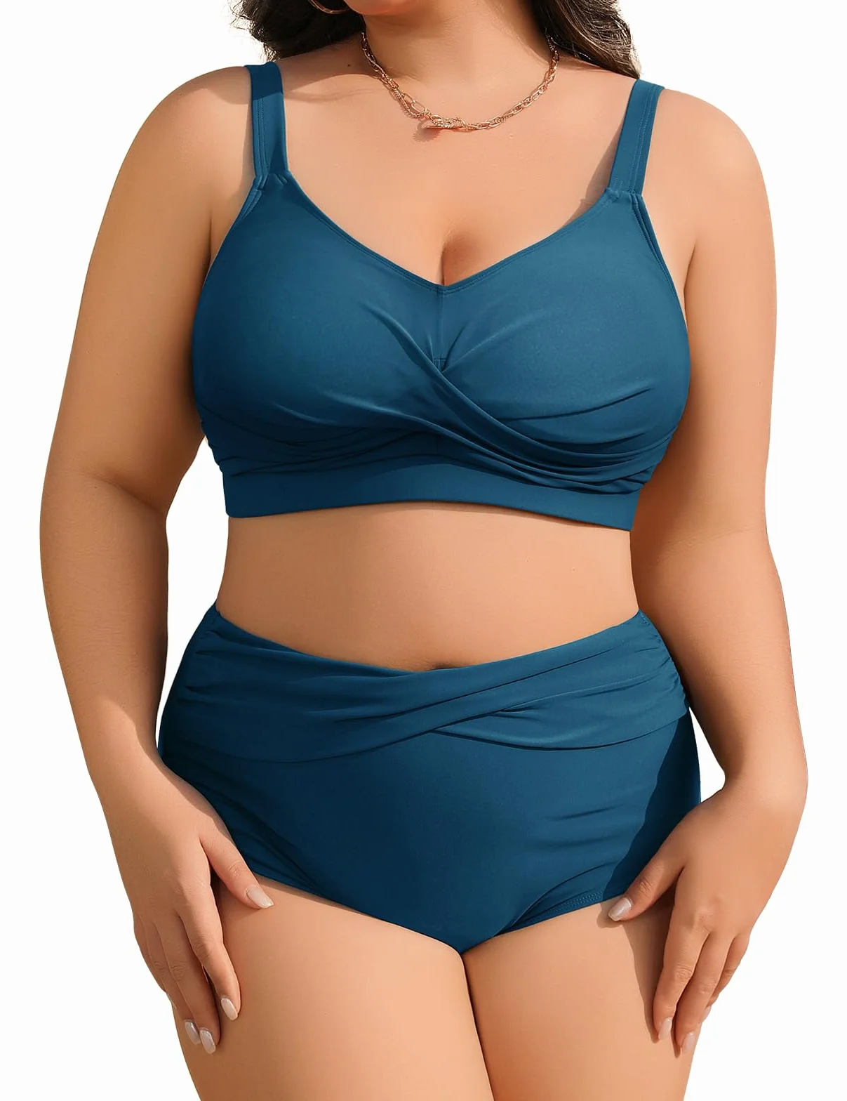 heekpek Bikini Damen Set Bauchweg Badeanzug Große Größen Zweiteiliger Damen Sommer Bademode V-Ausschnitt High Waist Bikini Plus Size Damen