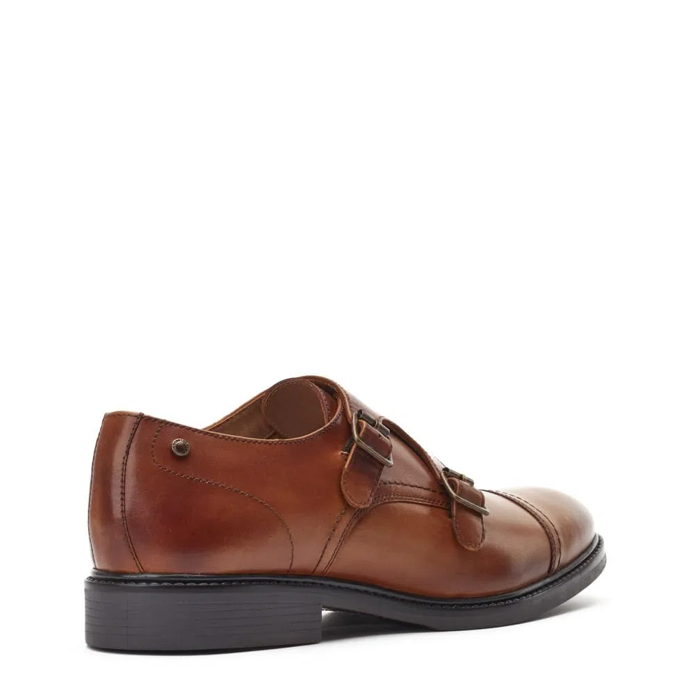 Base London Diablo Herren-Schuhe aus gewachstem Leder, doppelter Mönchriemen, Hellbraun
