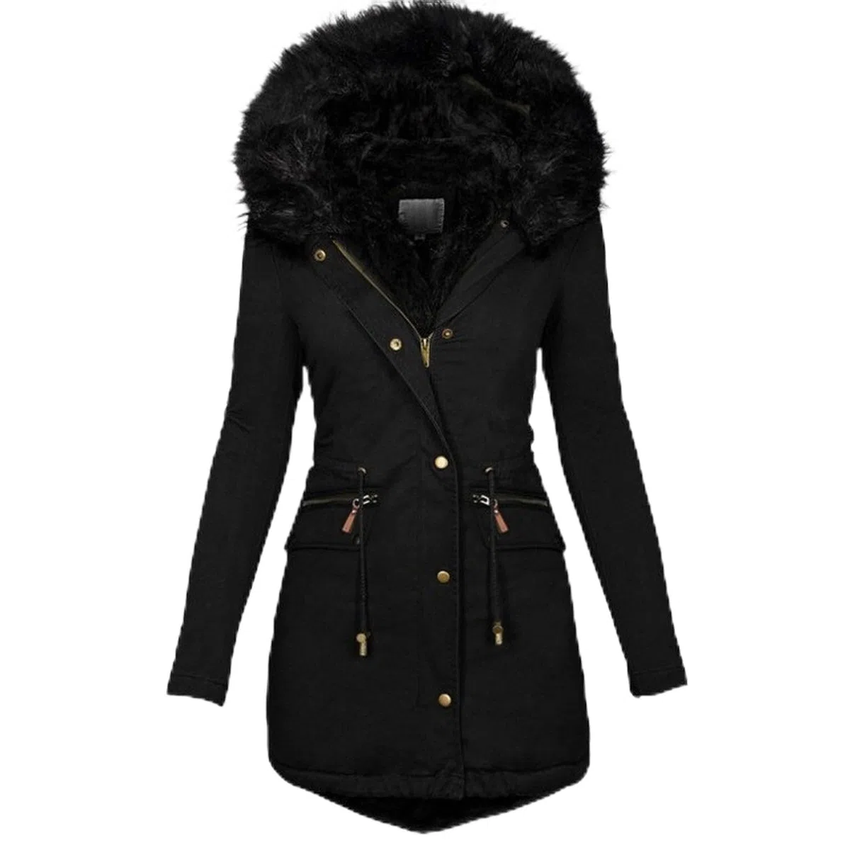 Generisch Wintermantel Damen Lang Daunenmantel Gefüttert Damenmantel Einfarbig Mantel Mit Reissverschluss Winterparka Warm Elegant Winterjacke Winddicht Fleecejacke Thermo Dicke Parka Mit Taschen