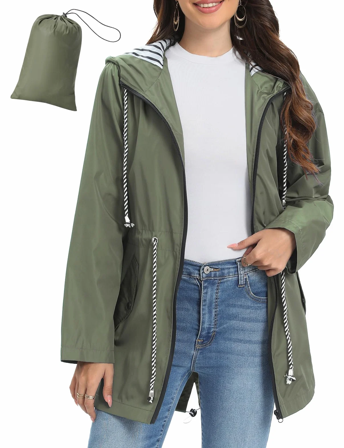 UMIPUBO Regenjacke Damen Wasserdicht Atmungsaktiv Dünne Leichte Outdoorjacke Regenmantel mit Kapuze Faltbar Wanderjacke Fahrradjacke