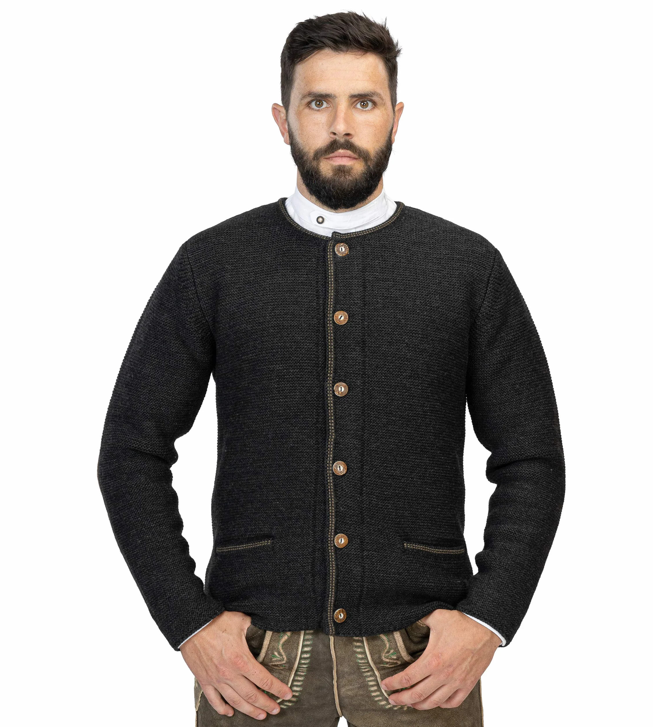 Schöneberger Trachten Couture Hochwertige Herren Strickjacke Anton - Trachtenjacke aus Wolle - Cardigan Jacke in Braun oder Blau - Anton