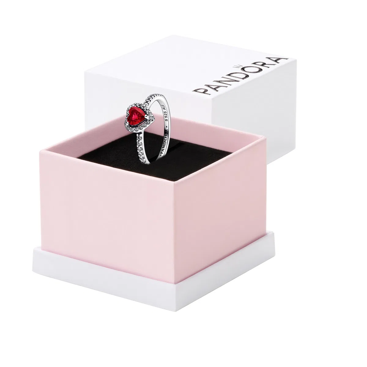 Pandora Timeless Ring Herz, Sterlingsilber, mit kirschrotem Jubiläumskristall und klarem Cubic Zirkonia