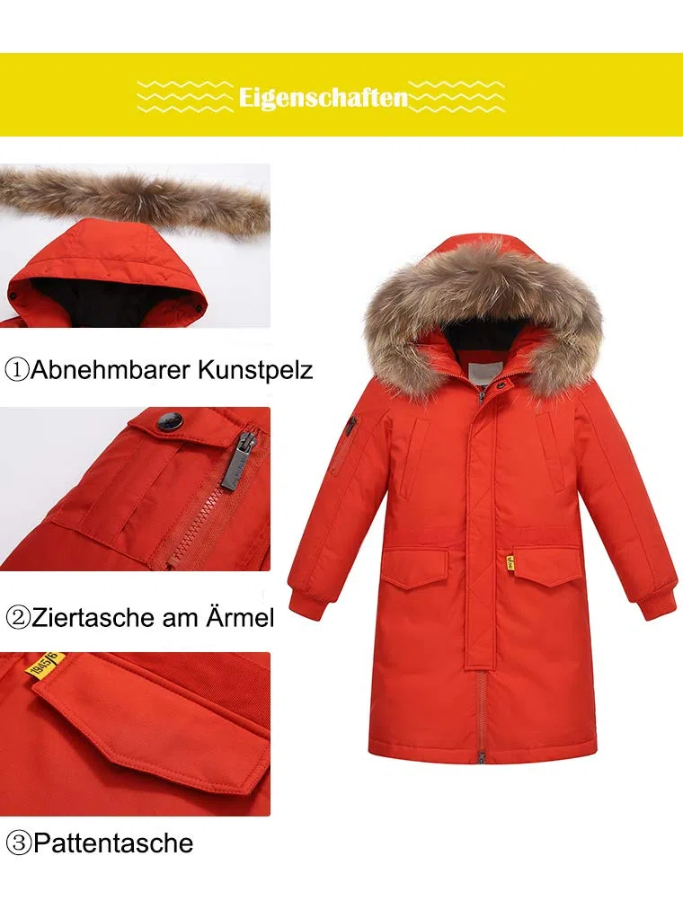 FTCayanz Kinder Daunenjacken Winterjacke mit Kapuze Lang Jacken für Jungen Mädchen Mäntel warm Wintermantel