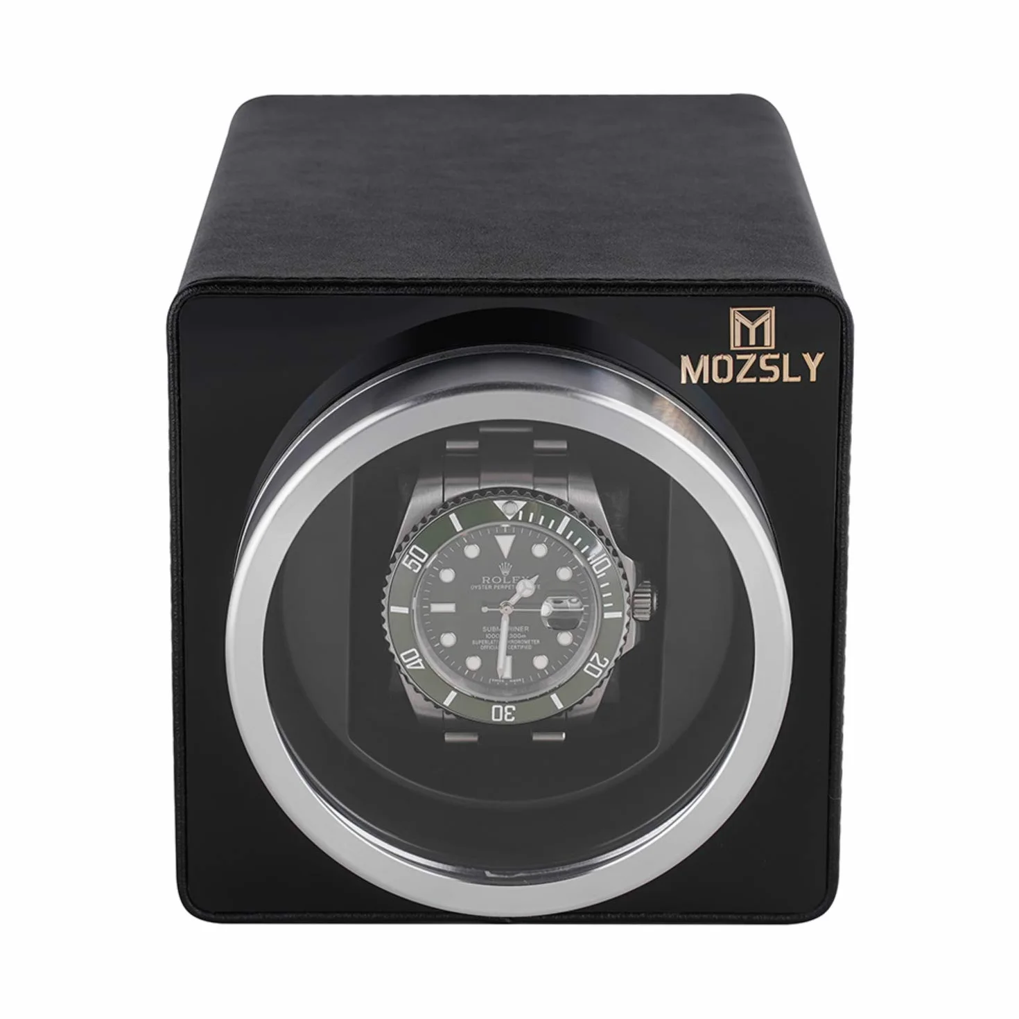 MOZSLY Einzel-Uhrenbeweger für Automatikuhren mit leisem Motor und 12 Drehrichtungen Leder