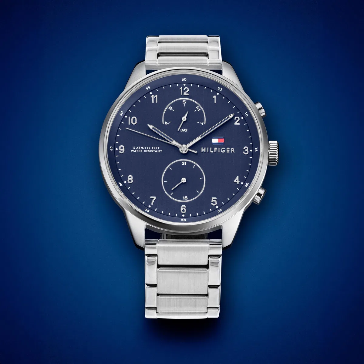 Tommy Hilfiger Multi Zifferblatt Quarz Uhr für Herren mit Silbernes Edelstahlarmband - 1791575