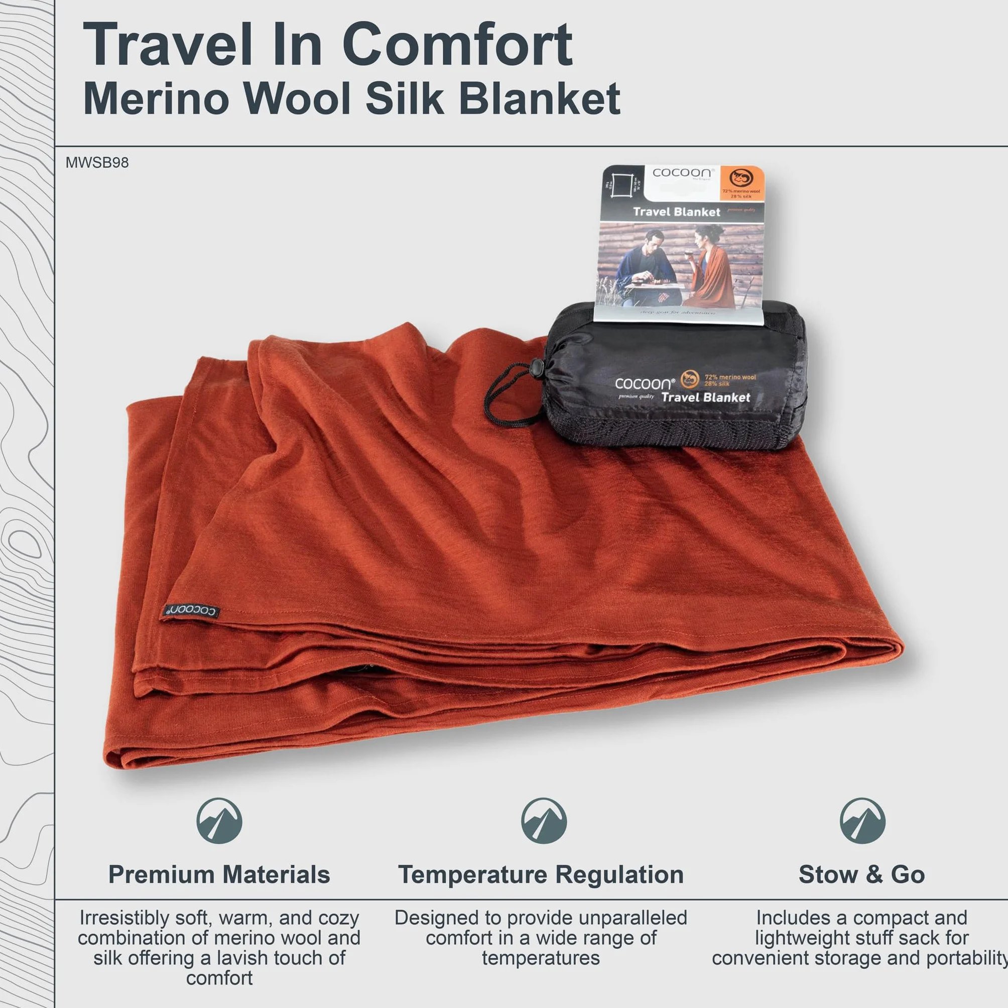 Cocoon Travel Blanket Merinowolle/Seide - Dark Terracotta