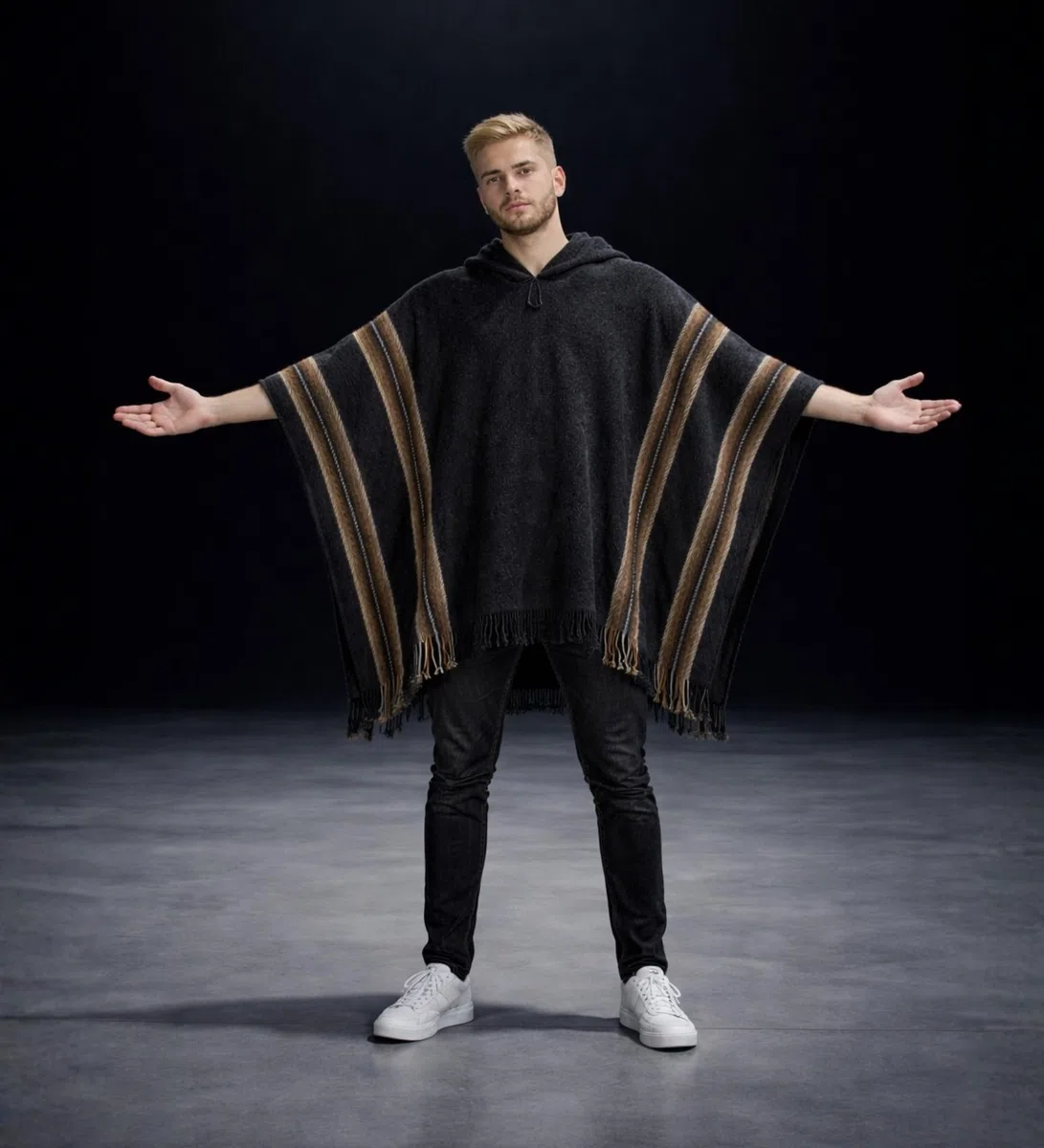 Gamboa Alpaka Wolle Poncho Herren Decke Ponchos Kapuze Cape Pancho Männer Mexikanischer Wollponcho Winter Cowboy Hippie Jacke