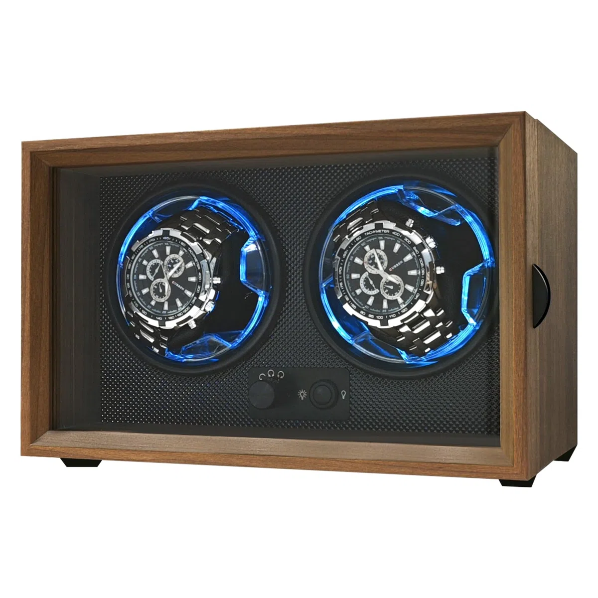 Isili Doppel Uhrenbeweger für Automatikuhren, Dual Uhrenbeweger Box für Uhrenliebhaber, mit leisem Motor 4-Rotationsmodus Einstellung, blaues Licht, elastische Uhrenkissen, Geschenk für Mann