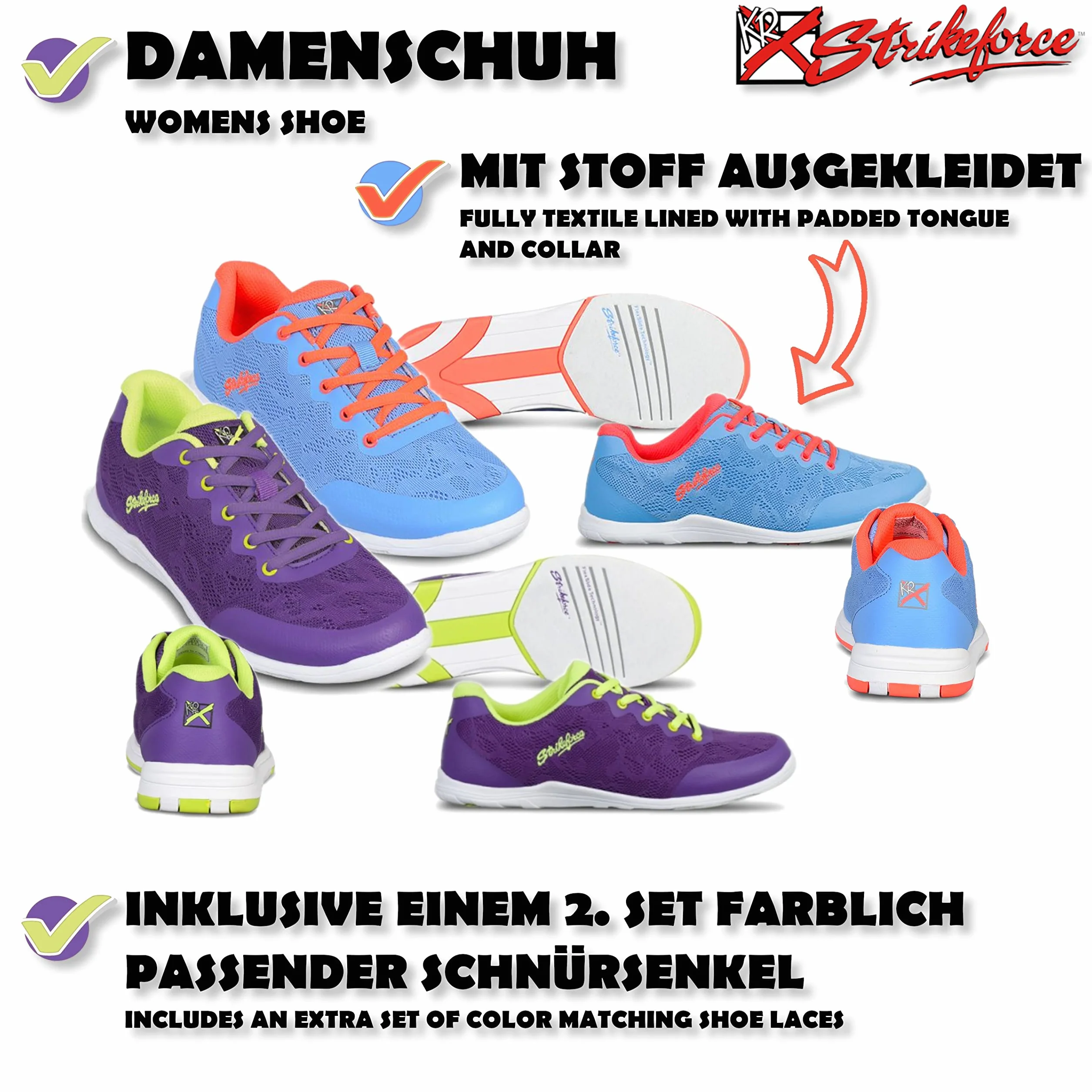 Bowling-Schuhe – [LACE] – KR Strikeforce Bowling - Gleitsohle beidseitig - Sportlich - Farbig