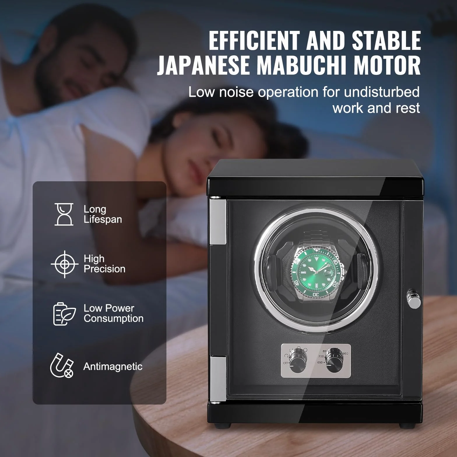VEVOR Uhrenbeweger, Automatik-Uhrenbeweger, Watch Winder, Uhrenbeweger für Automatikuhren, Automatischer Uhrenbeweger mit Platz für 1 Uhr, LED Beleuchtung, 150–207 mm Einstellbare Riemenlänge