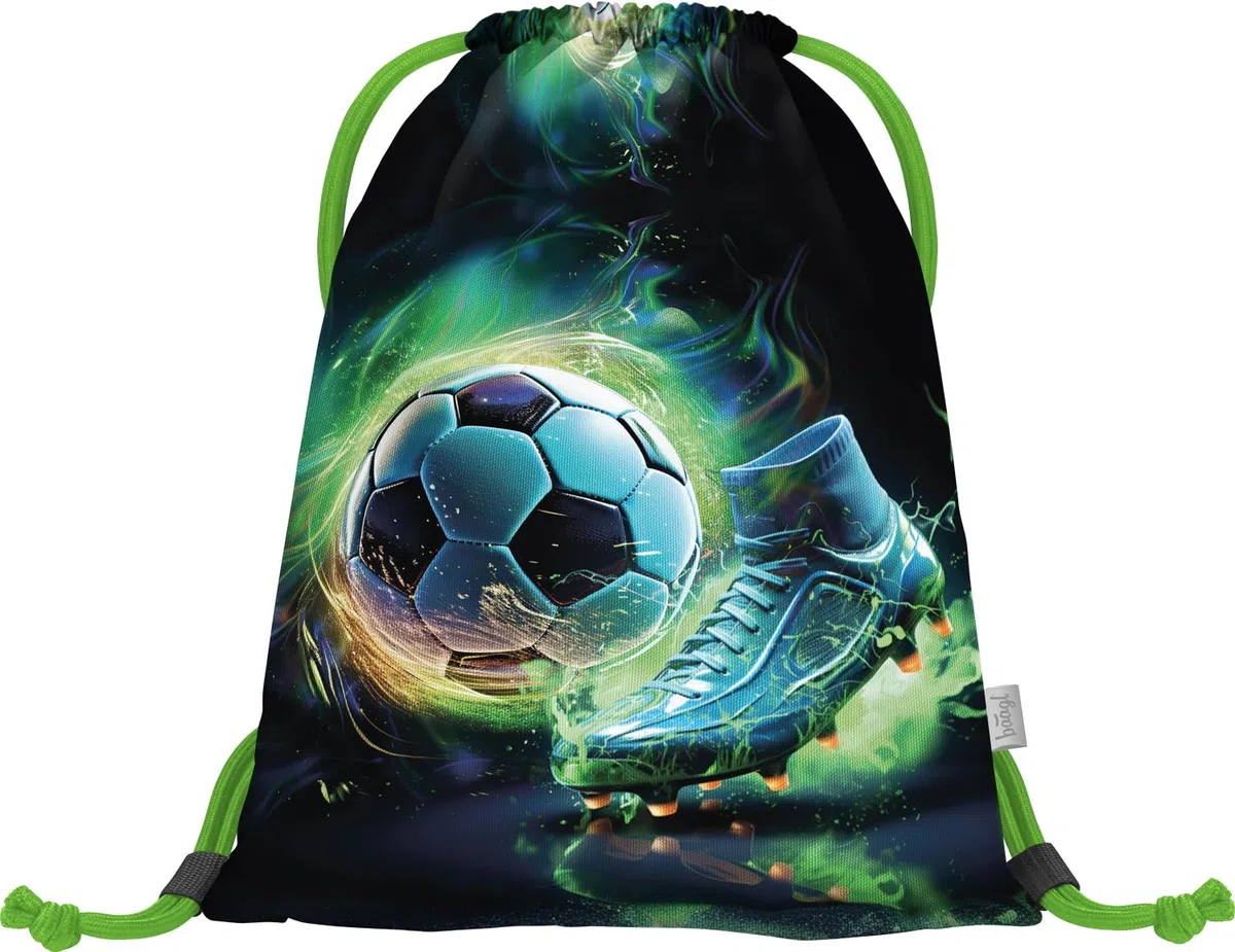 Baagl Schulranzen Jungen Set 5 Teilig (Ergo Schultasche für 1. Klasse, Mäppchen, Turnbeutel, Schürze, Brustbeutel), Grundschule Ranzen, Ergonomischer Schulrucksack, 19 l (Football Player)