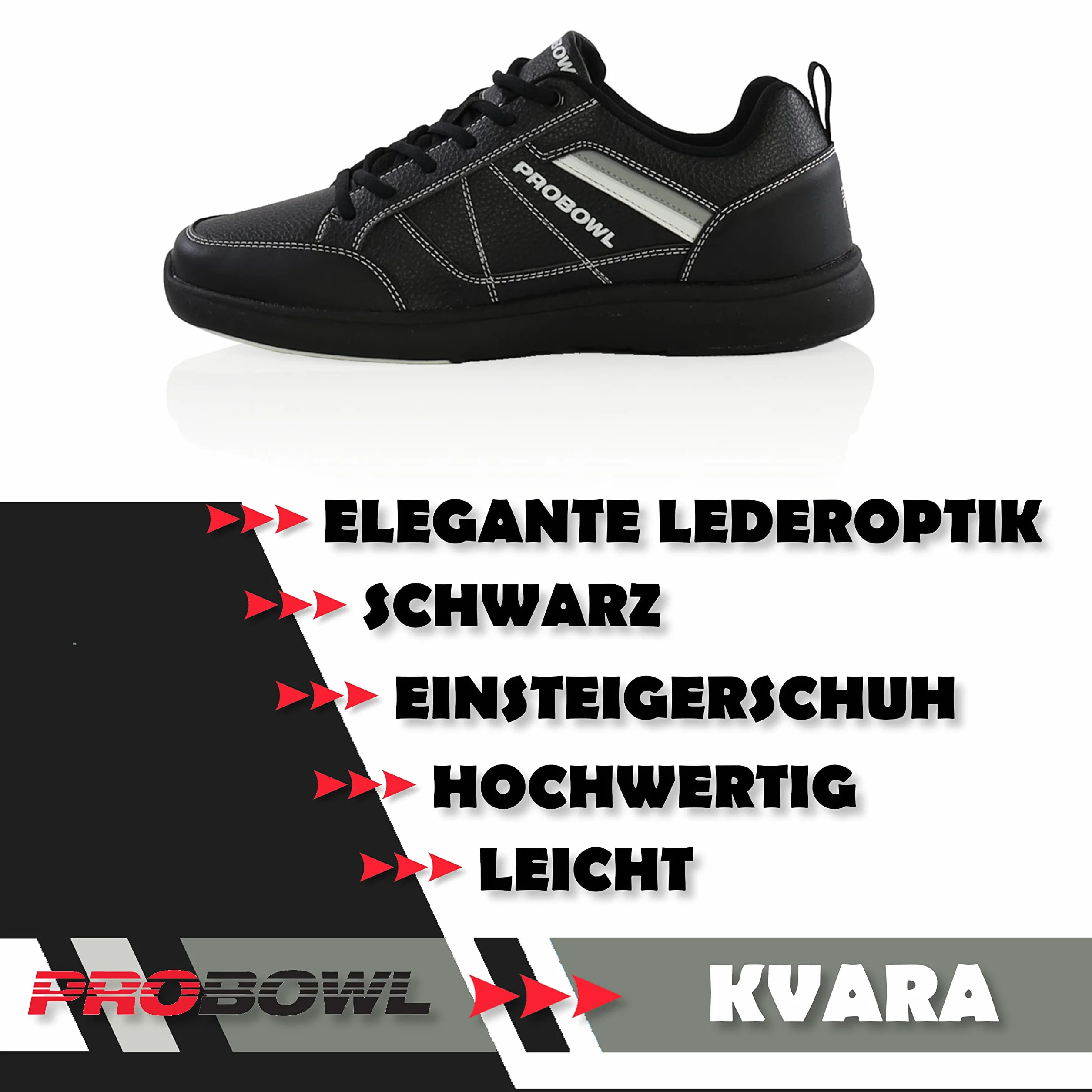EMAX | Bowling-Schuhe Herren | Pro Bowl - Kvara | Schwarz | Bowlingschuhe Männer