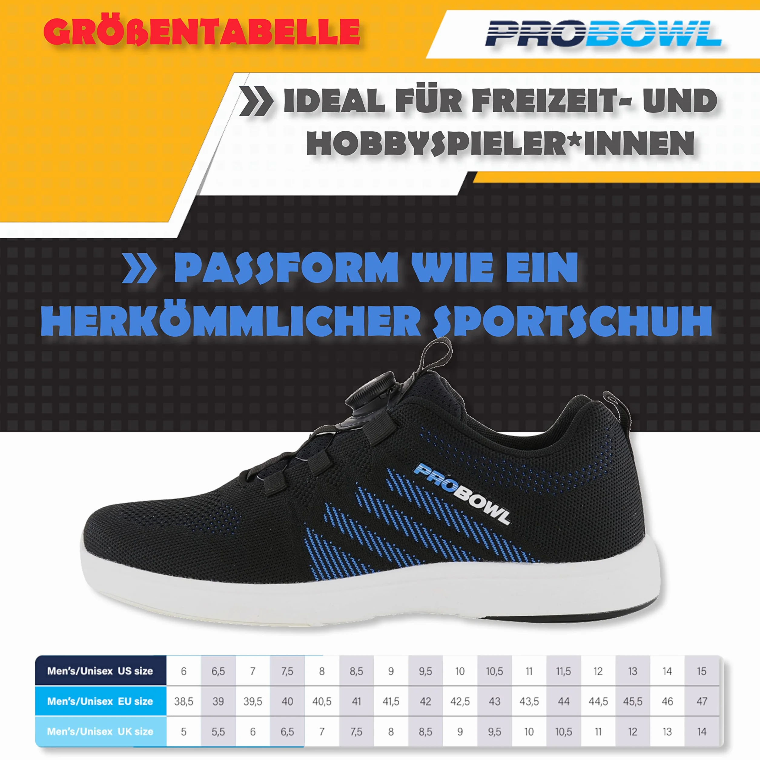Bowling-Schuhe Herren Erwachsene - Pro Bowl Supro – Gleitsohlen – Hobby Freizeitspieler - Größe: 42,5