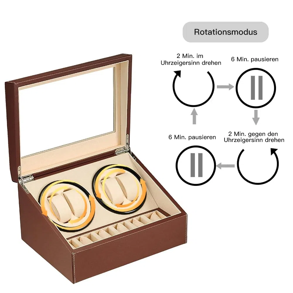 Automatische Uhrenbeweger Box PU Leder Uhrengehäuse mit leisem Motor Netzteil für Automatikuhren