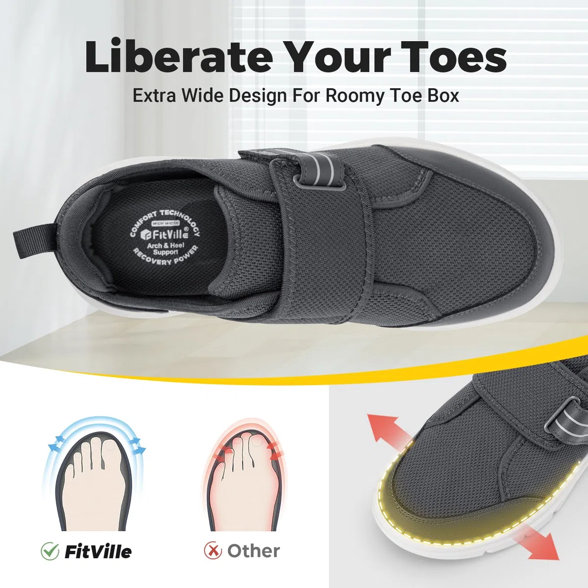 FitVille Extra Weit Diabetiker Schuhe Herren Gesundheitsschuhe mit Klettverschluss Walkingschuhe Senioren Hausschuhe Schwarz Blau Gr.40-50