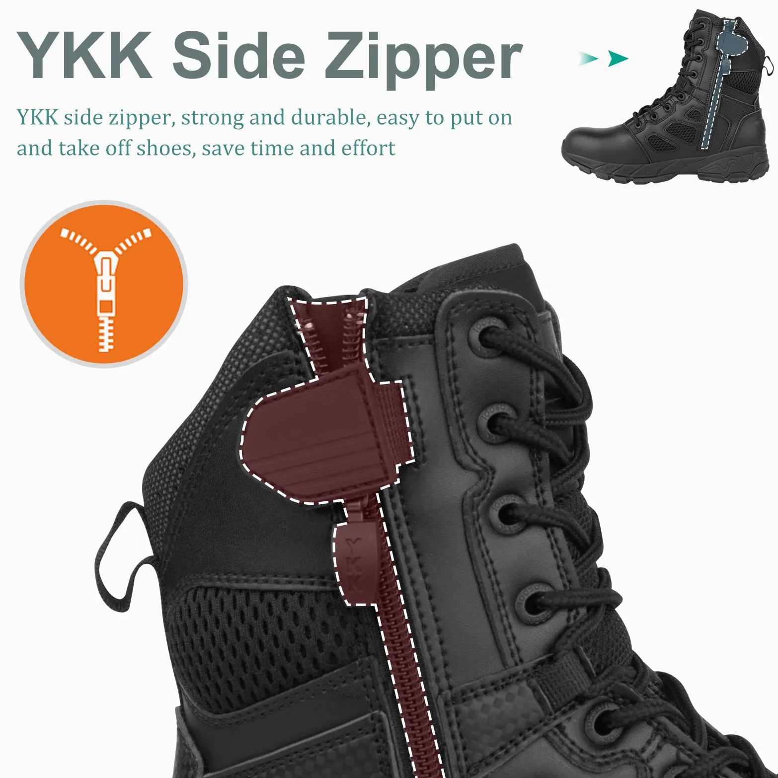 Springerstiefel Bundeswehr Herren Militär Stiefel mit Reißverschluss Einsatzstiefel Schwarz Leichter Kampfstiefel