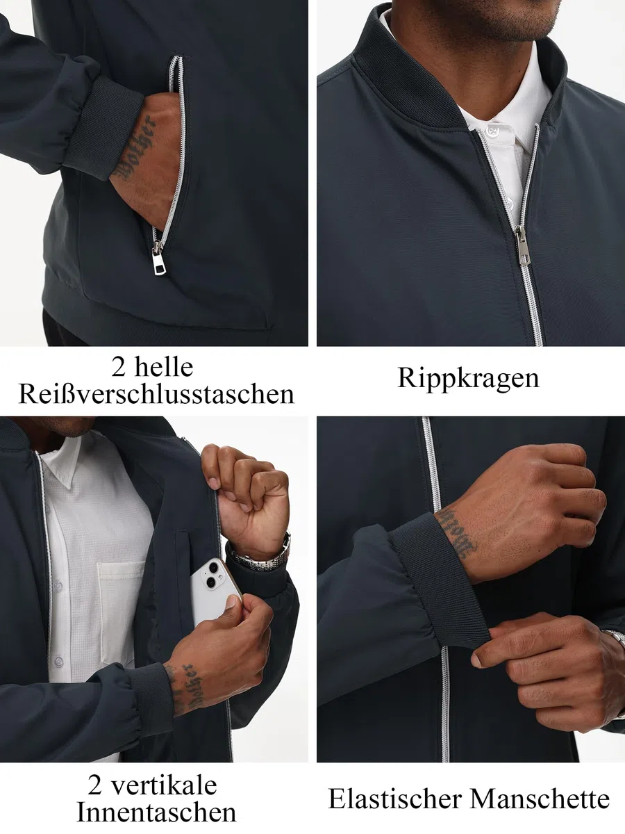 YuKaiChen Übergangsjacke Herren Leichte Jacke Freizeit Vier Jahreszeiten Bomberjacke mit Reißverschlusstaschen