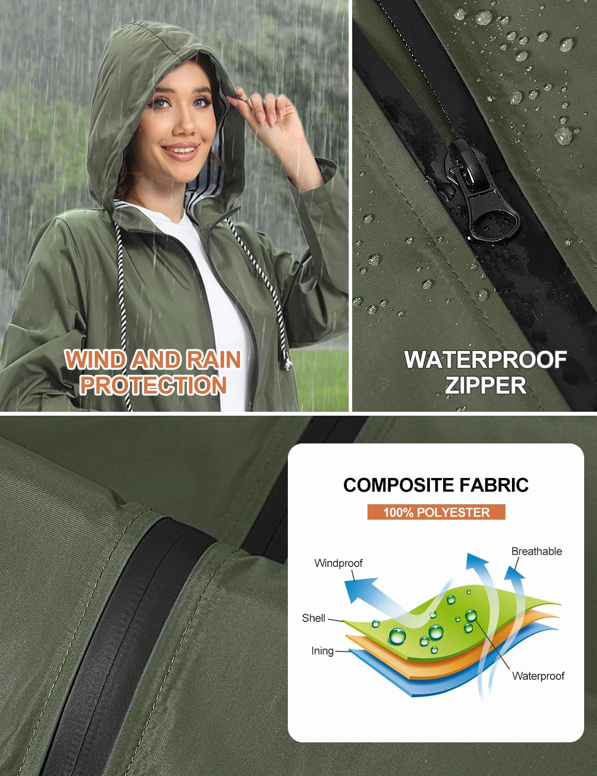 UMIPUBO Regenjacke Damen Wasserdicht Atmungsaktiv Dünne Leichte Outdoorjacke Regenmantel mit Kapuze Faltbar Wanderjacke Fahrradjacke