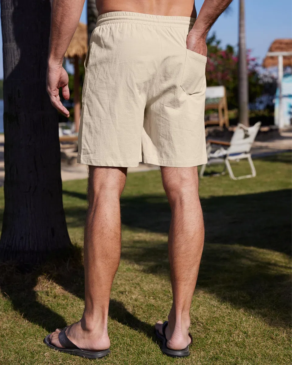 YAOHUOLE Herren Leinenhose Kurz Leinen Shorts Sommer Beach Kurze Hosen Leinen Bermuda Hose