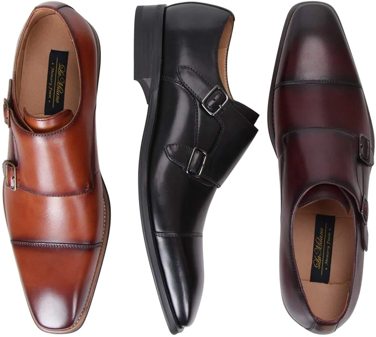 La Milano Herren Doppel-Krawatte Gurt ziehen-auf Loafer Cap Zehe Leder Oxford Formale Geschäft lässig Bequeme Kleidschuhe für Männer