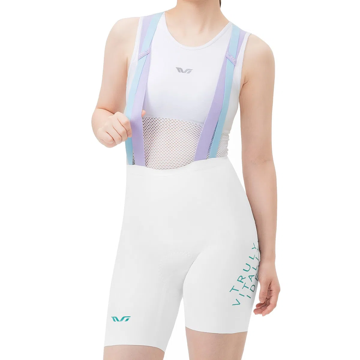 ROCKBROS TVI Damen Trägerhose Fahrradhose, Gepolstert Träger Radhose Bib Shorts Nahtfrei Komfort Schnell Trocknend, mit rutschfest Beinabschlüsse Reflektoren für Rennrad Training