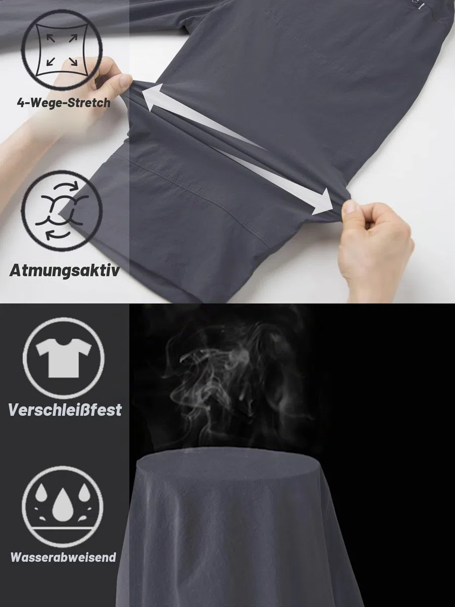 TACVASEN Herren Kurze Wanderhose 3/4 Hose Schnelltrocknende Sport Shorts mit Reißverschlusstasche