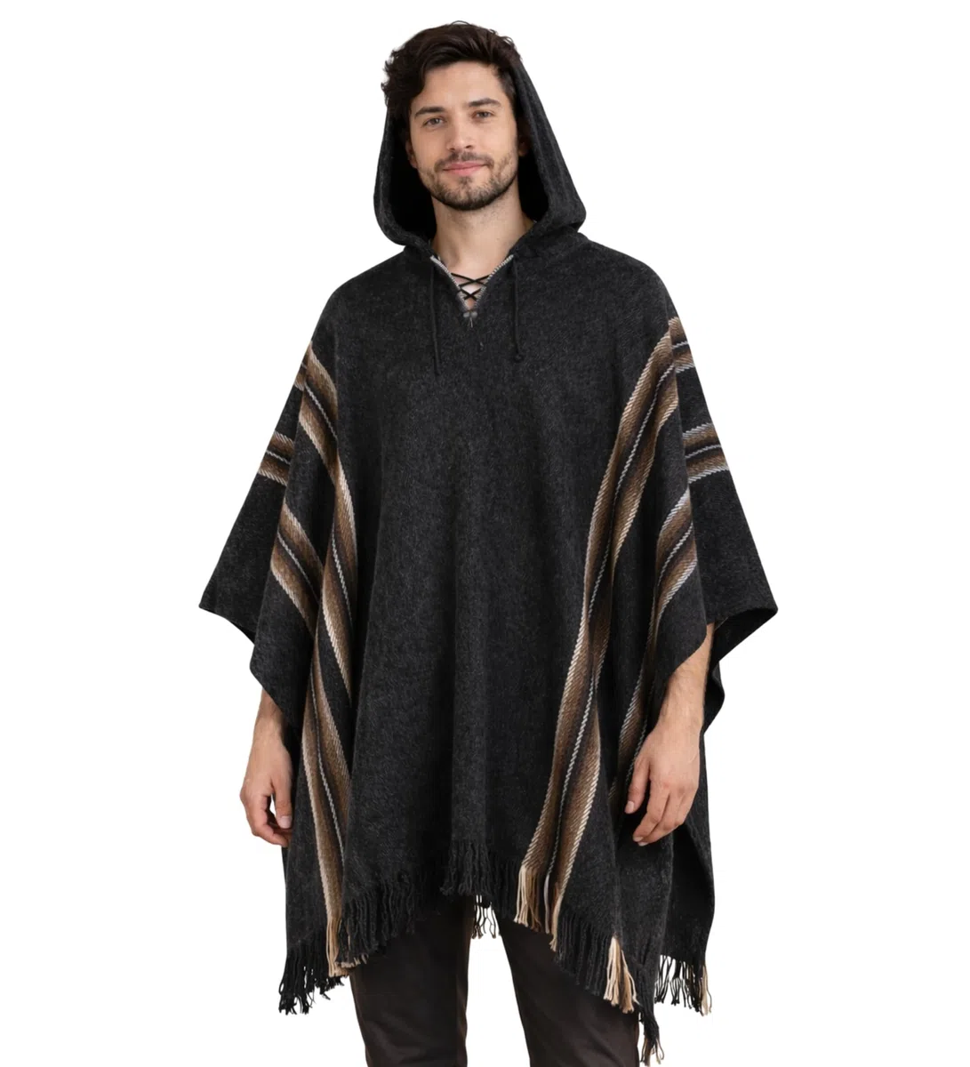 Gamboa Alpaka Wolle Poncho Herren Decke Ponchos Kapuze Cape Pancho Männer Mexikanischer Wollponcho Winter Cowboy Hippie Jacke