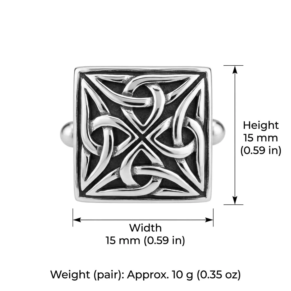 Alexander Castle 925 Sterlingsilber Oxidierte Keltische Manschettenknöpfe für Männer – Quadratische 15mm x 15mm Keltische Trinity-manschettenknöpfe mit Schmuck-geschenkbox