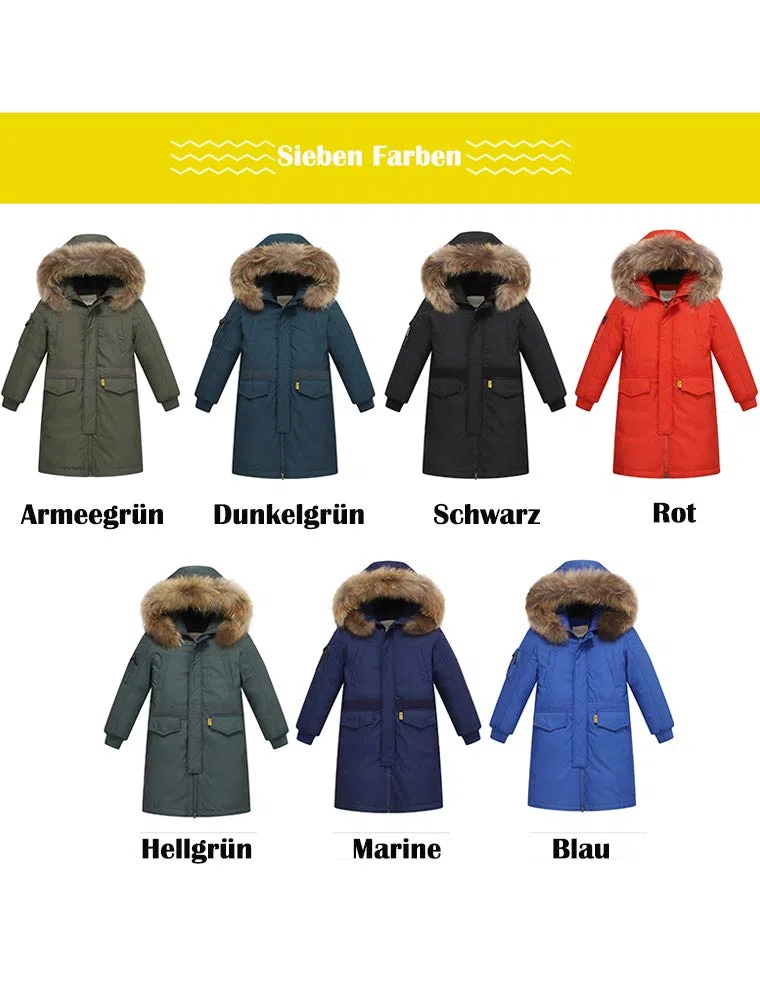 FTCayanz Kinder Daunenjacken Winterjacke mit Kapuze Lang Jacken für Jungen Mädchen Mäntel warm Wintermantel