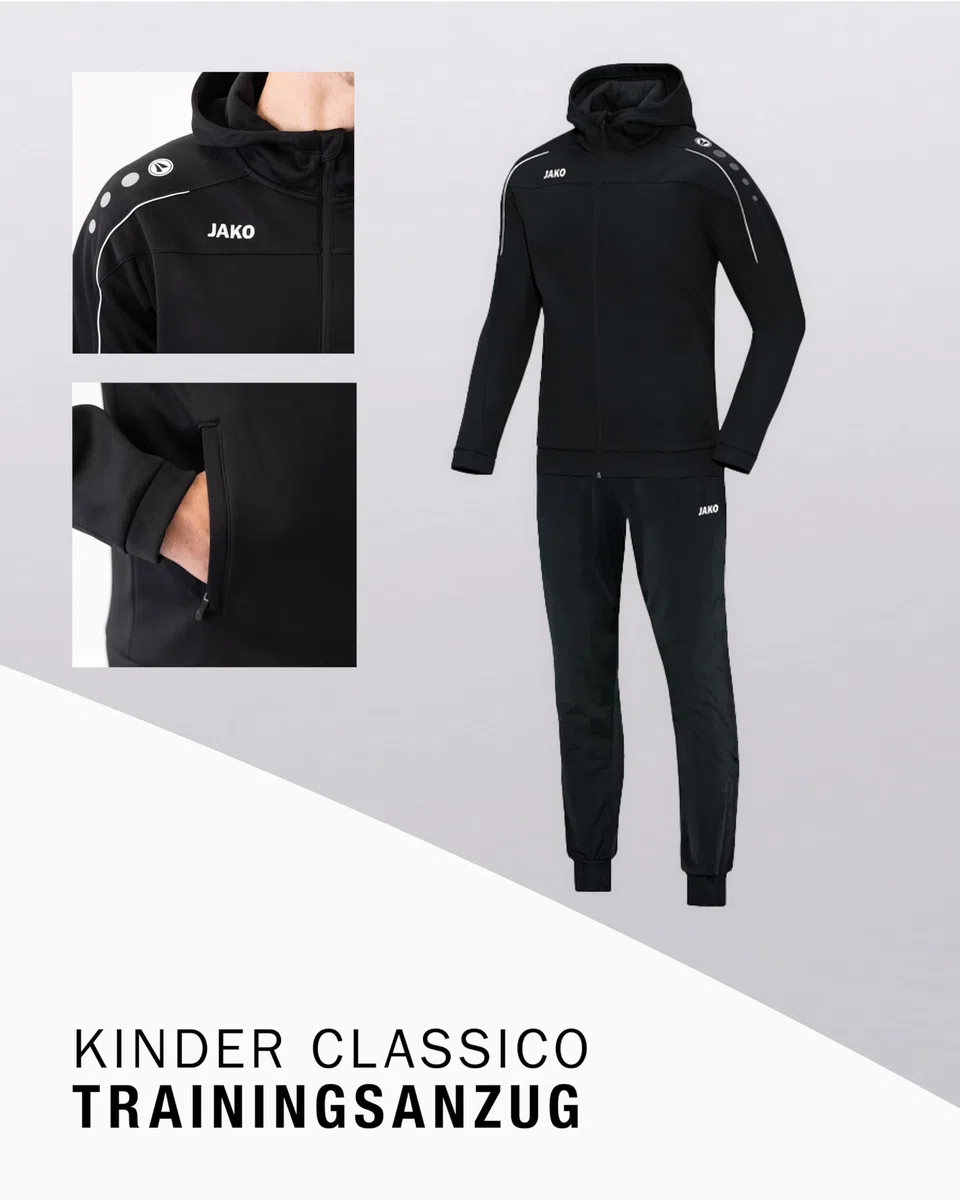 JAKO Kinder Trainingsanzug Polyester Classico mit Kapuze, nightblue/citro, 164, M9450