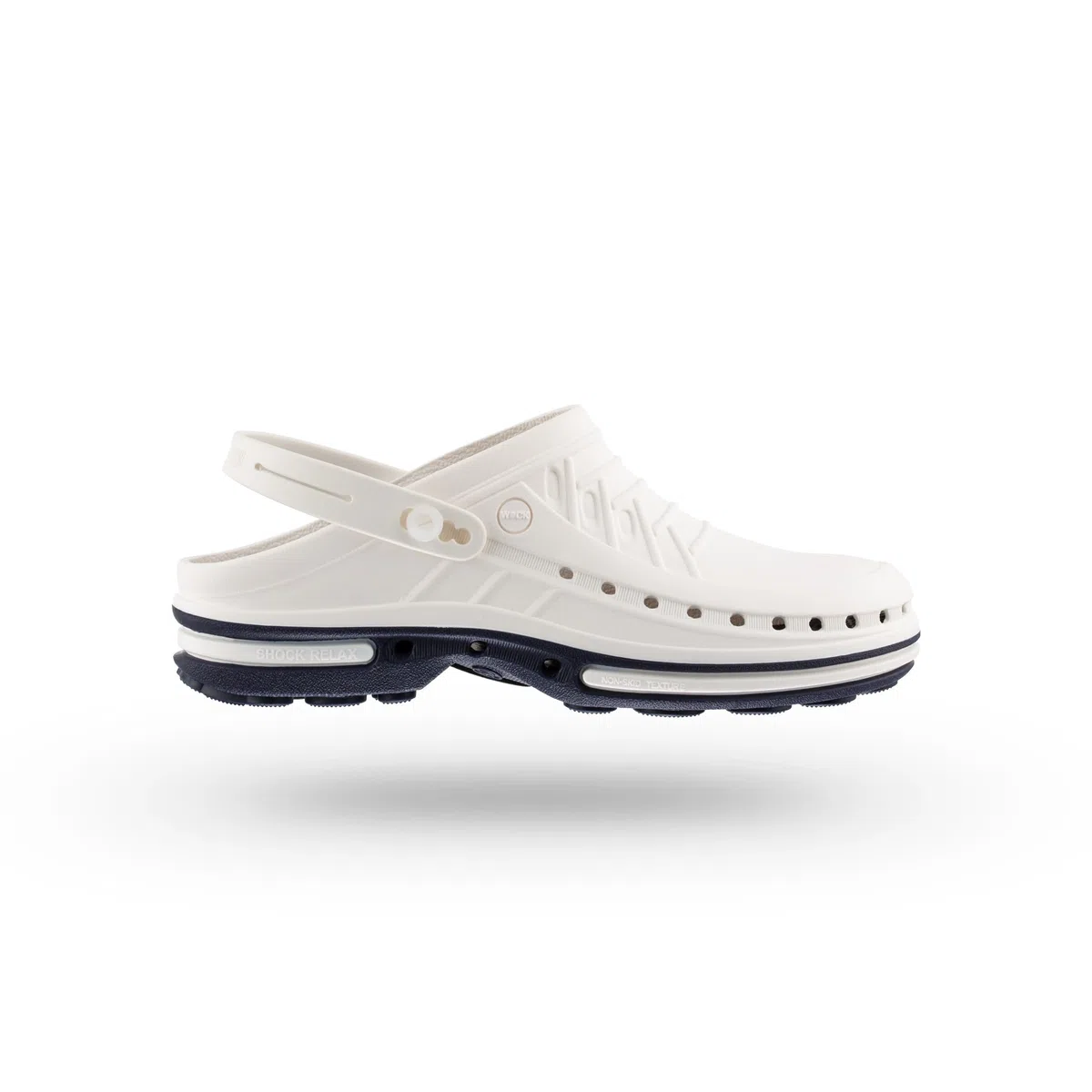 WOCK Clog, Damen Sanitär Clogs Orange/Weiß, Unisex - Mann Frau Clog mit Fersenriemen, Sterilisierbarund mit Zitronenaroma - Größenbereich 35-48