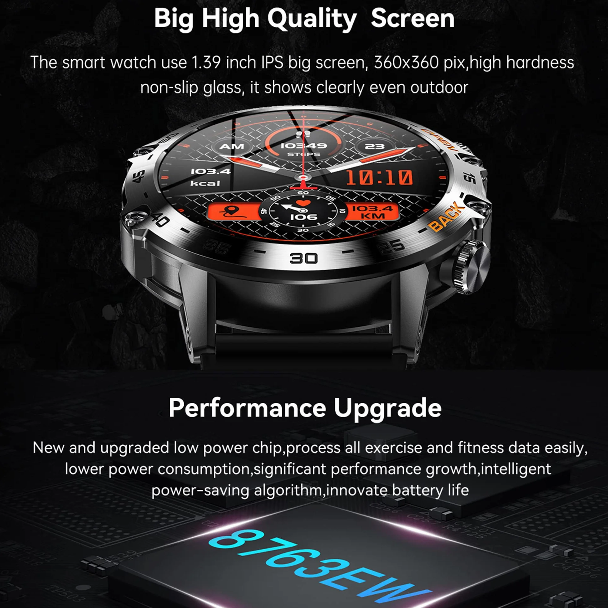 Smartwatch Herren mit Telefonfunktion,1,39”Touchscreen 5ATM Wasserdicht Sportuhr mit Blutdruckmessung, SpO2, 100+ Sportmodi, Outdoor Fitness Tracker Militär Uhr kompatibel mit iOS Android (Schwarz)
