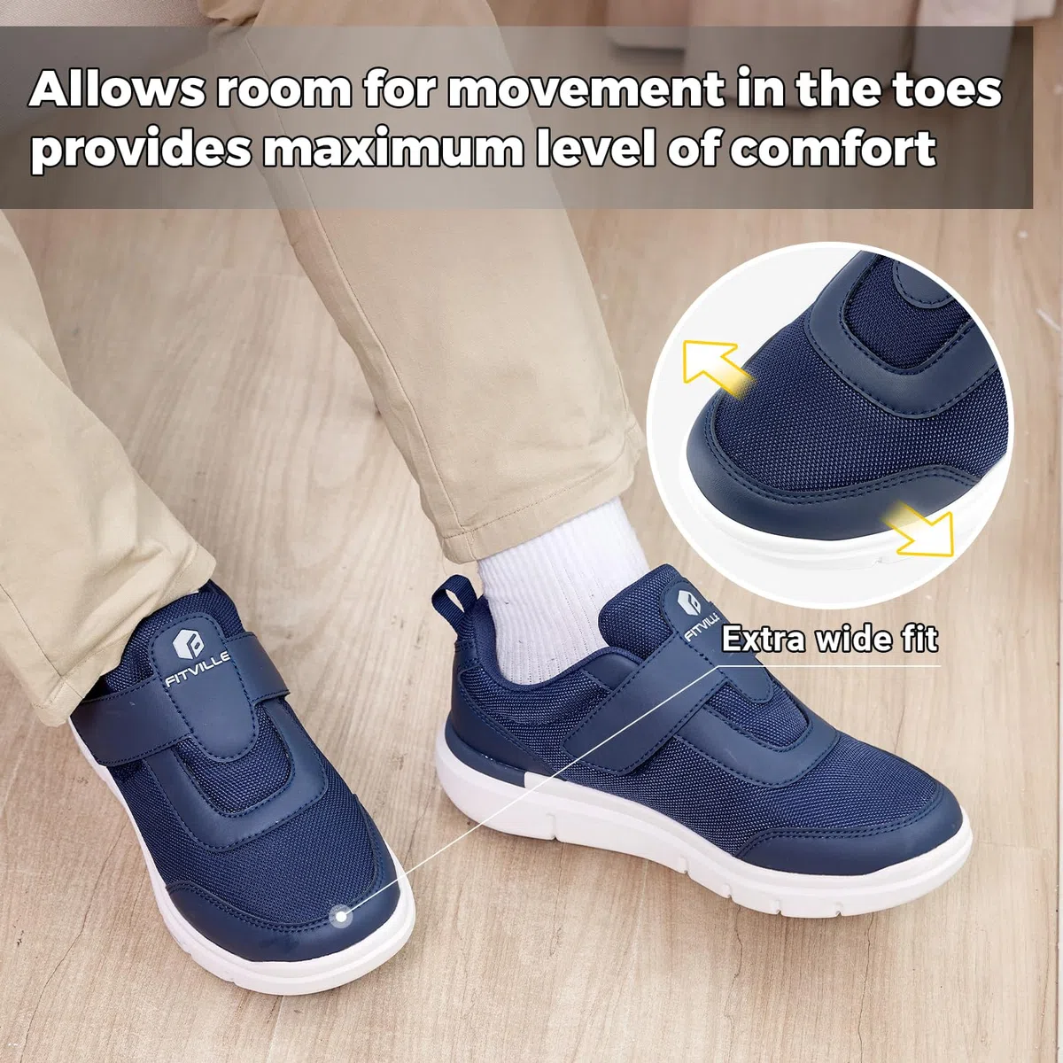FitVille StrapEase V4 Schuhe Herren Extra Weit mit Klettverschluss überbreite weiche EasyTop Wings