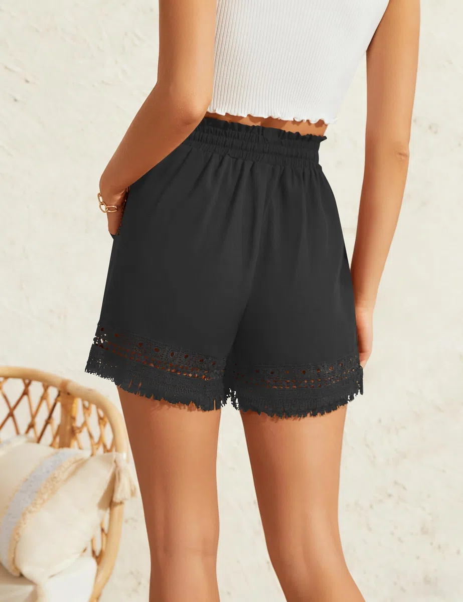 Rapbin Kurze Hose Damen Sommer Hohe Taille Shorts Elastische Kordelzug Casual Kurze Hosen mit Taschen für Urlaub und Kurzreise