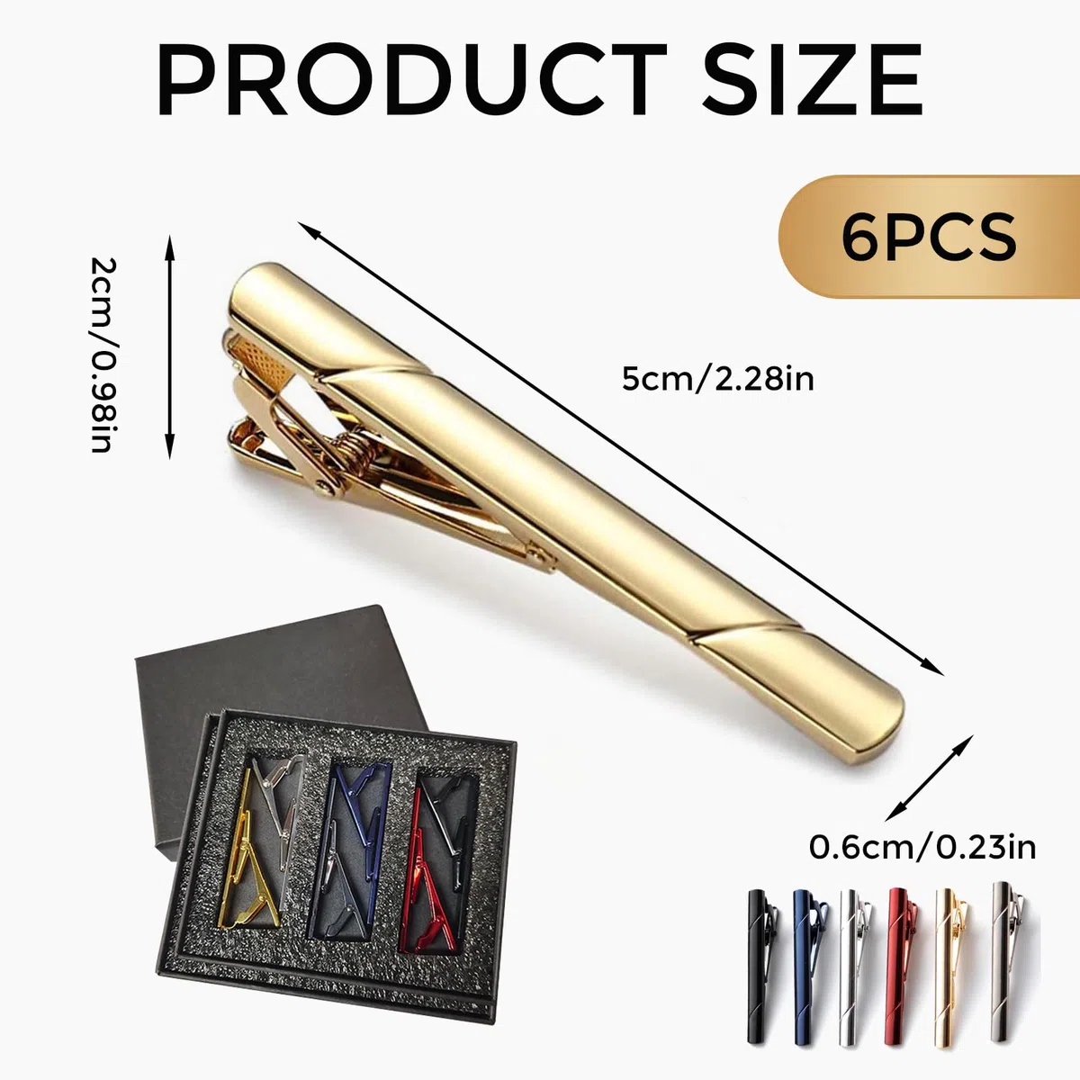 Herren Krawattennadel mit Geschenkbox, 6 pcs Krawattenklammer Edelstahl, Geschenk zum Vatertag, Klassische Krawattennadeln für herren, Tie Clip Set Für Valentinstag, Hochzeit, Vatertagsgeschenk