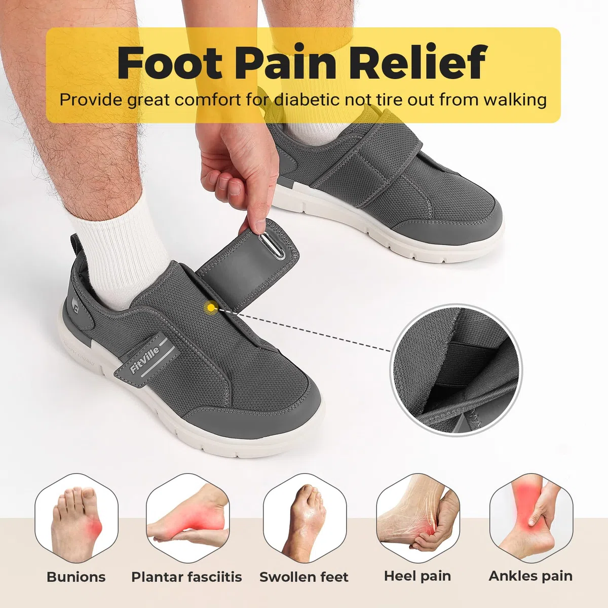 FitVille Extra Weit Diabetiker Schuhe Herren Gesundheitsschuhe mit Klettverschluss Walkingschuhe Senioren Hausschuhe Schwarz Blau Gr.40-50