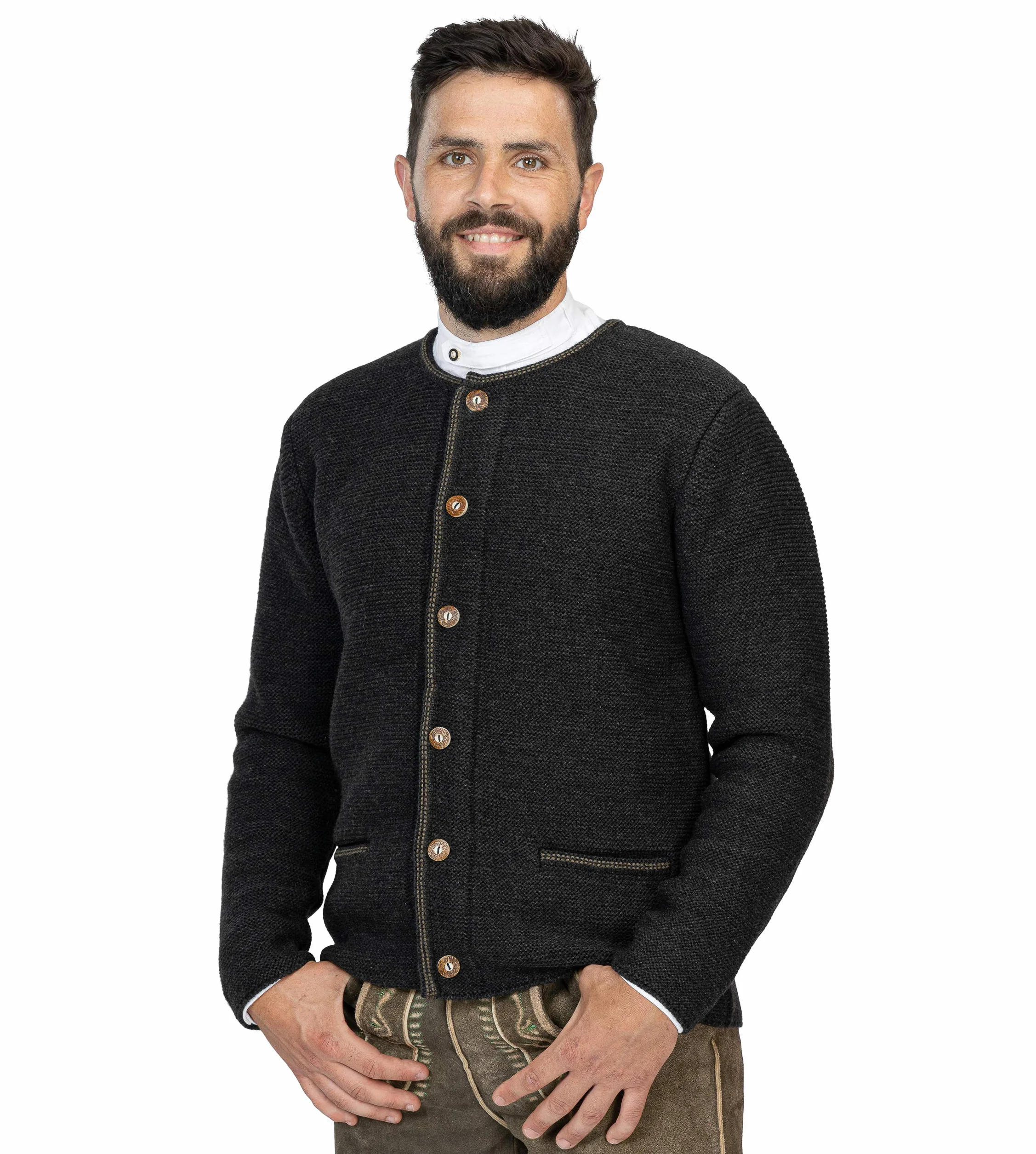 Schöneberger Trachten Couture Hochwertige Herren Strickjacke Anton - Trachtenjacke aus Wolle - Cardigan Jacke in Braun oder Blau - Anton