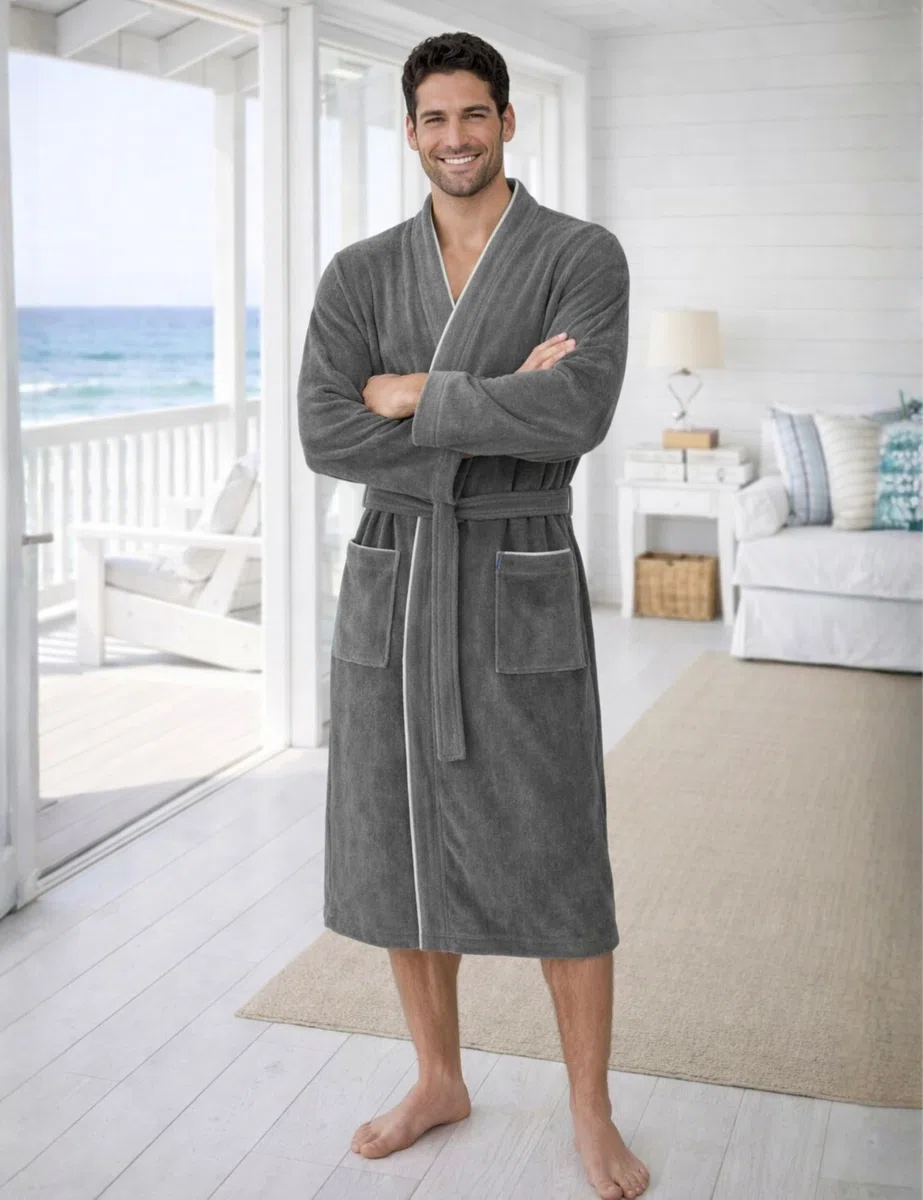 Morgenstern Bademantel Herren 100% Baumwolle Frottee Velours Saunamantel Kimono Lang Oeko Tex