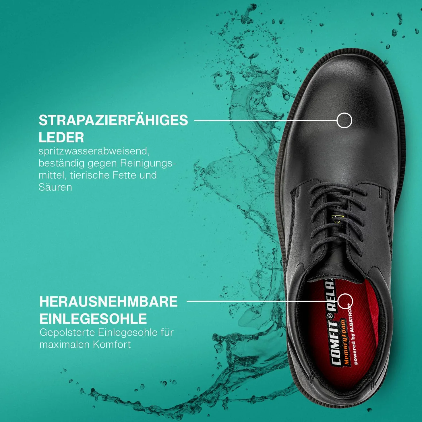 ALBATROS Eaton Rutschhemmende Berufsschuhe – rutschfeste, O1 Arbeitsschuhe für Damen und Herren, sehr leicht - Non-Slip Schuh – ideal für Alltag, Beruf und Catering Schwarz