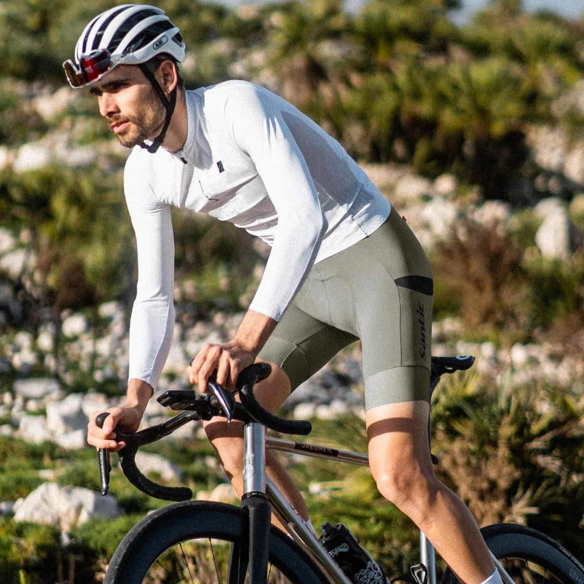 Santic Fahrrad-Trägerhose Herren Fahrradhose Gepolstert Kurze Radlerhose Tights Hohe Elastizität Netzseitentasche Bib Shorts
