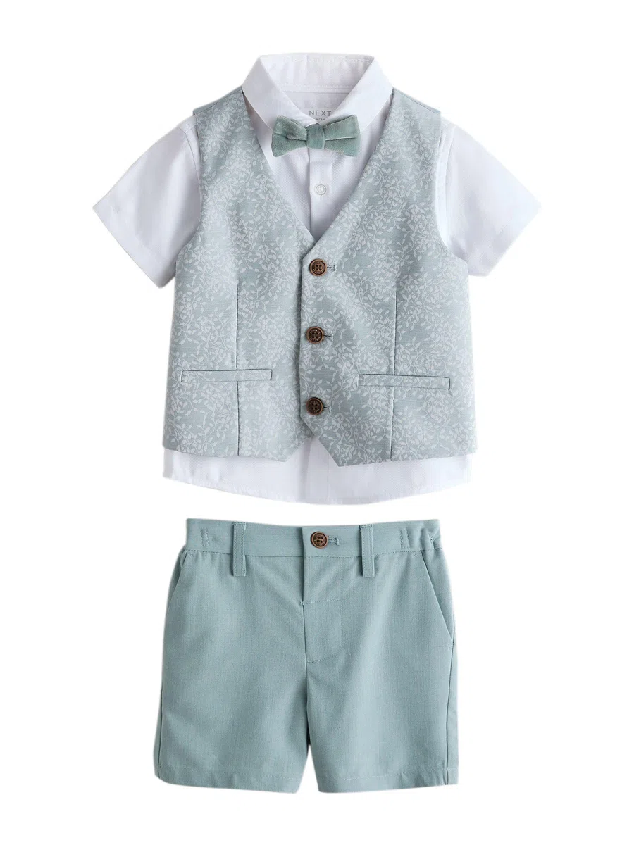 NEXT Jungen Weste, Hemd, Shorts und Krawatte im Set