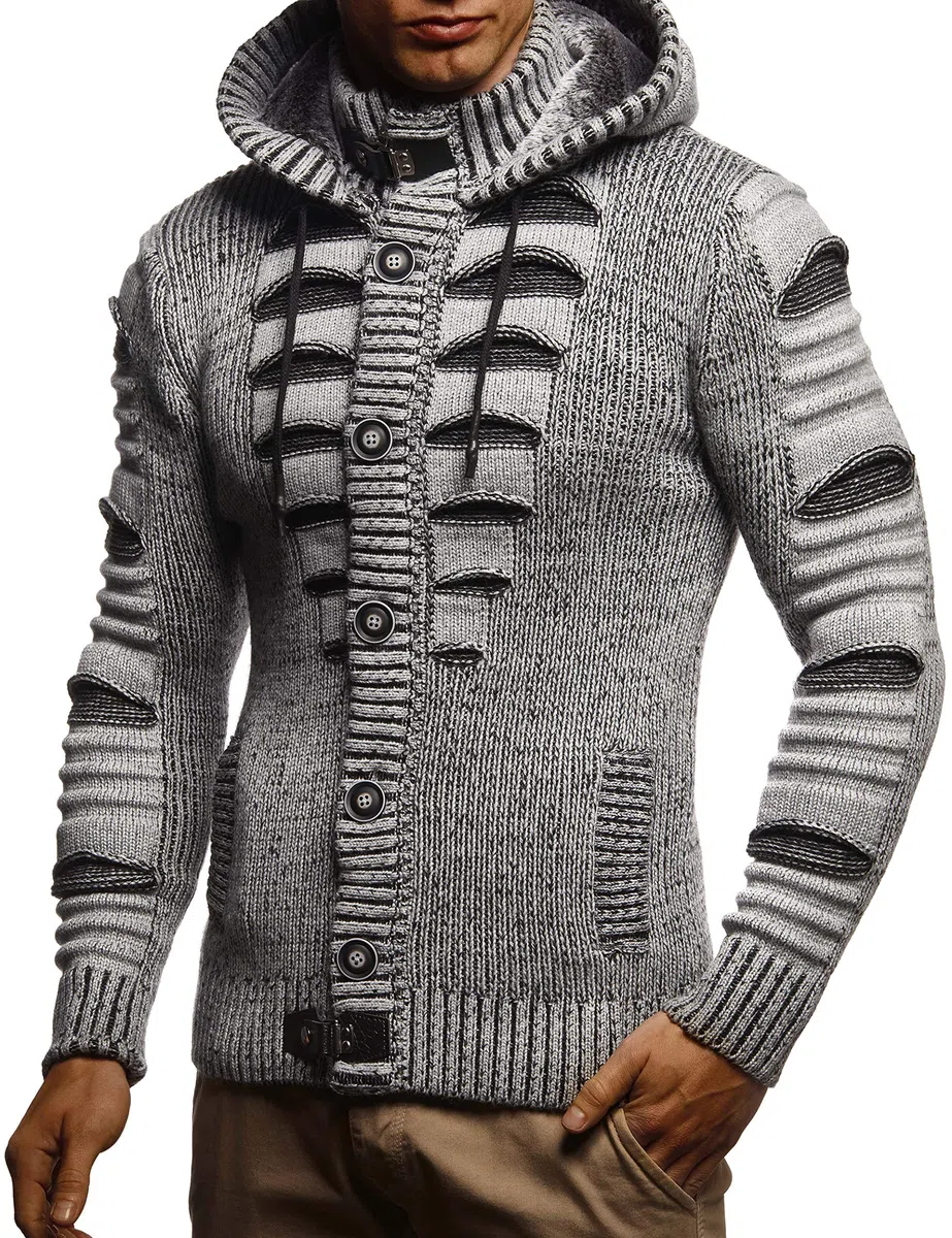 Leif Nelson Strickjacke Herren mit Kapuze & Reissverschluss - Strick Sweatjacke Männer Cardigan für Winter & Sommer