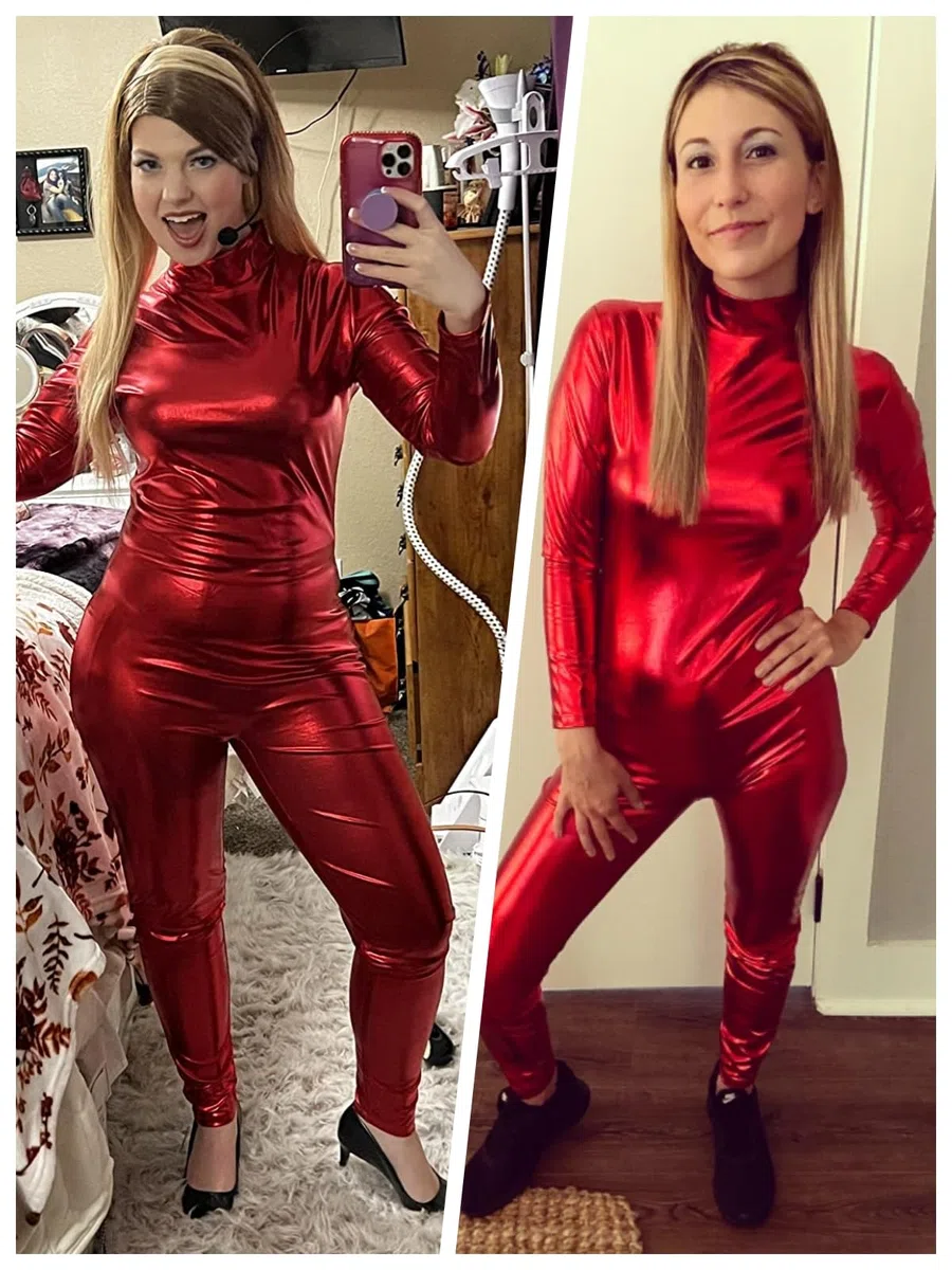 Kepblom Glänzender Metallic-Einteiler mit Rollkragen, langärmelig, ohne Fuß, Zentai-Anzug, Catsuit, Tanzkleidung