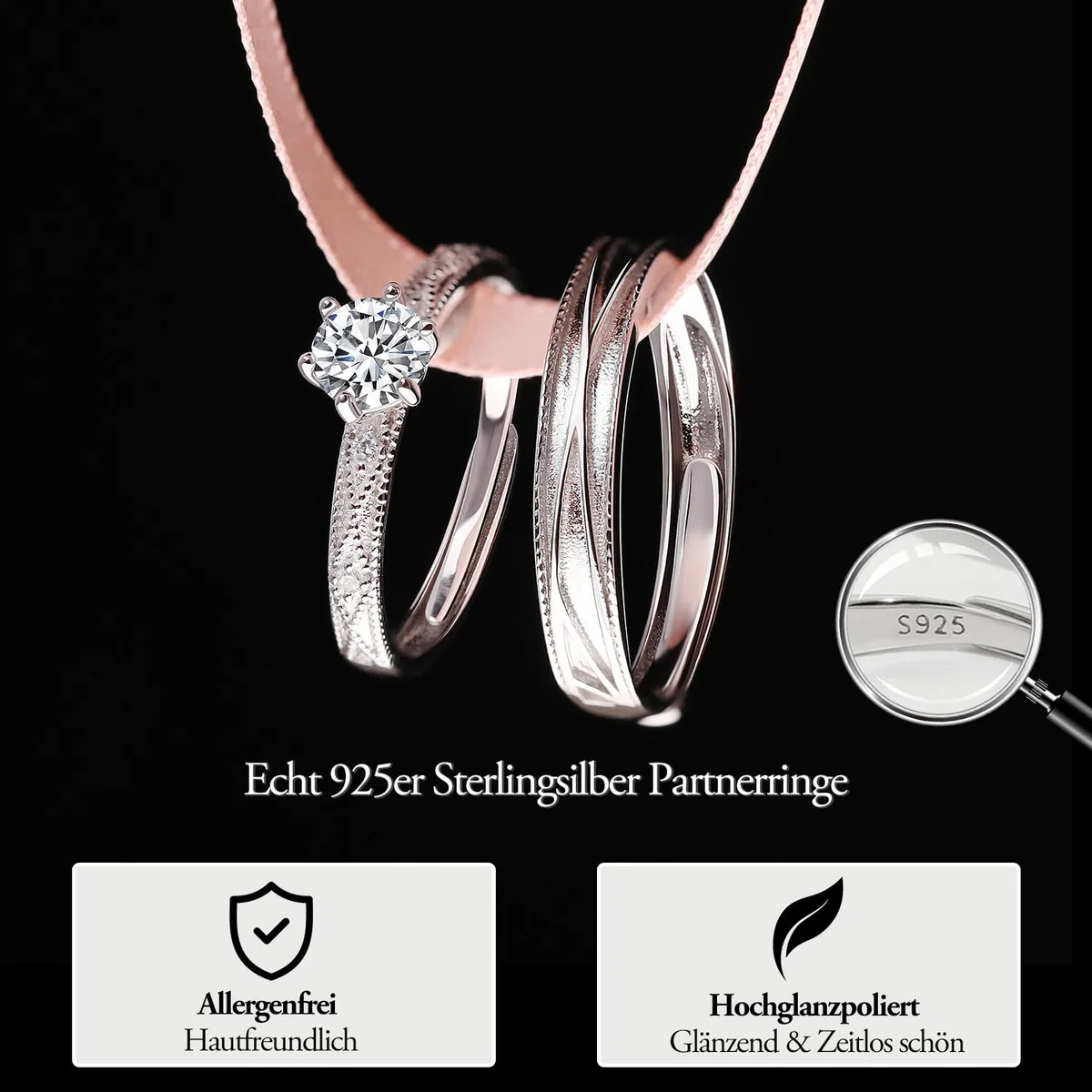 Meissa Paar-Ringe Eheringe Silber 925 Paarpreis Funkelndes Diamantdesign Perfekt für Verlobung Heirat und Hochzeit Ideales Geschenk zum Jahrestag