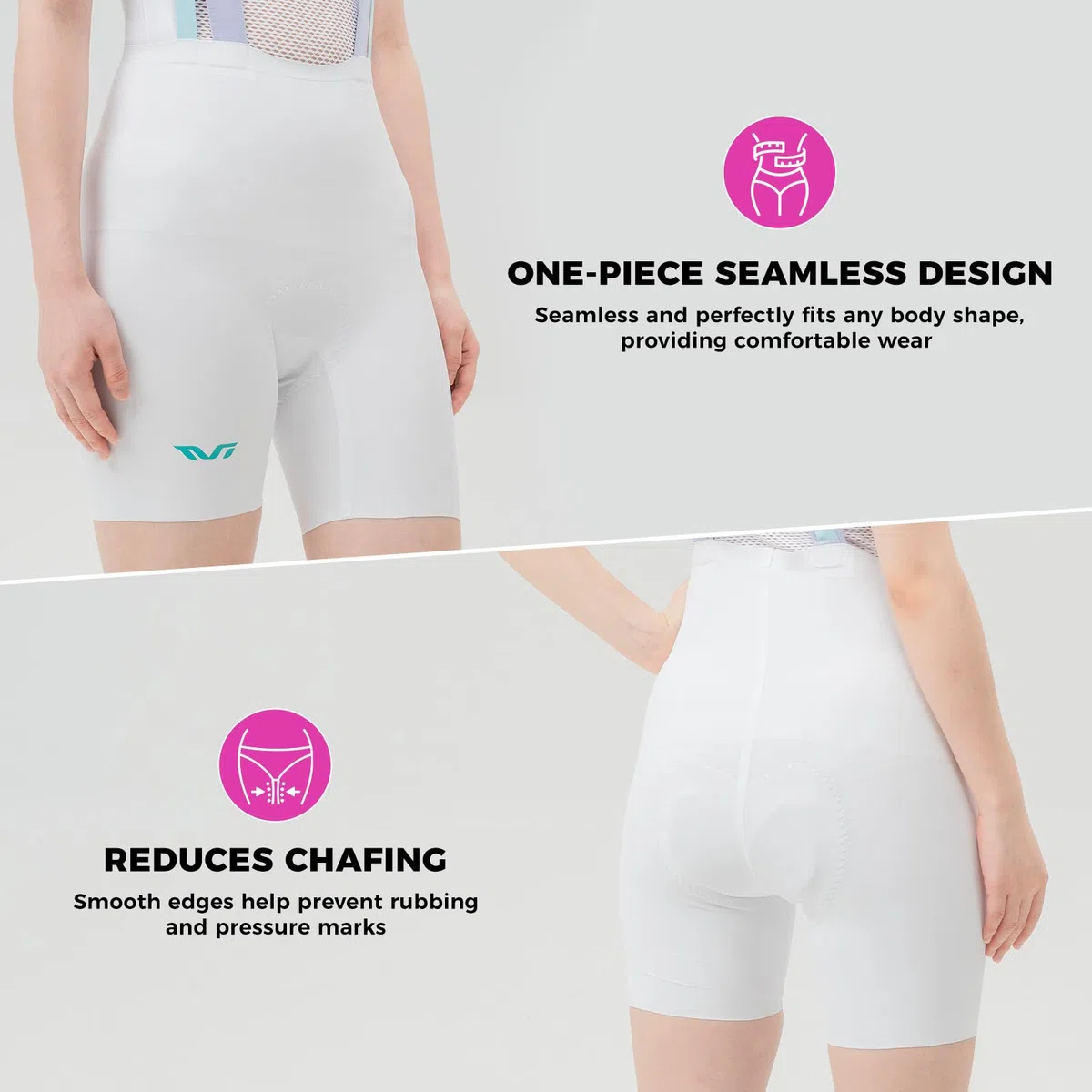 ROCKBROS TVI Damen Trägerhose Fahrradhose, Gepolstert Träger Radhose Bib Shorts Nahtfrei Komfort Schnell Trocknend, mit rutschfest Beinabschlüsse Reflektoren für Rennrad Training