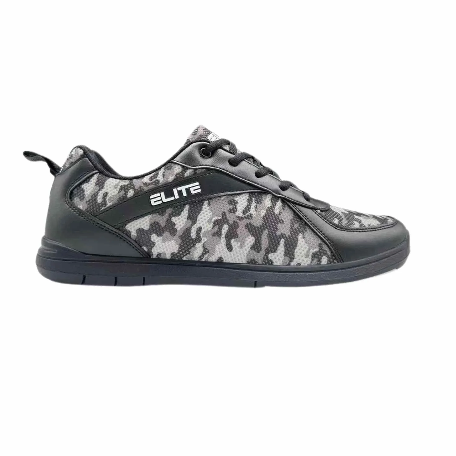 ELITE Pinnacle Bowlingschuhe für Herren – leicht, universelle Gleitsohlen, bequem und leistungssteigernd, Grau, Camo, 48 EU