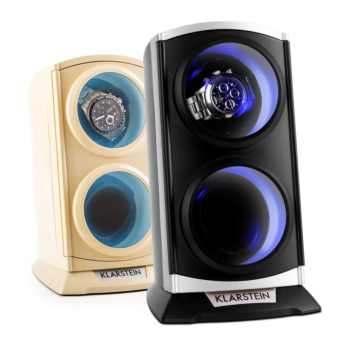 Klarstein Uhrenbeweger, Automatik-Uhrenbeweger, Watch Winder, Uhrenbeweger für Automatikuhren, Automatischer Uhrenbeweger mit Platz für 2 Uhren, LED Beleuchtung, 3 Drehmodi, 4 Rotation