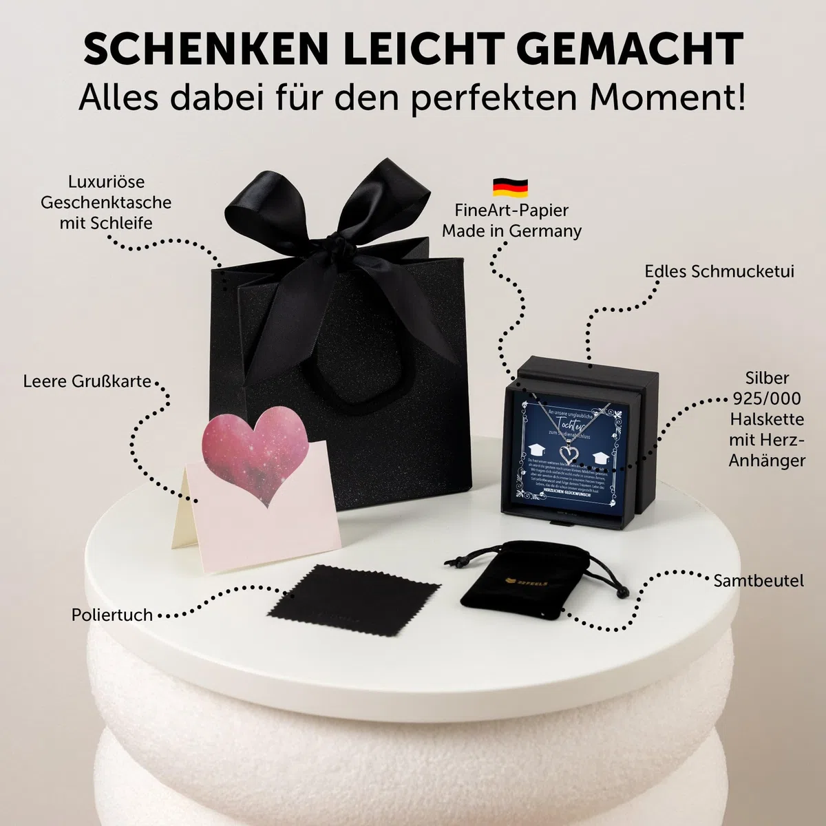 Tochter Uni Abschluss Geschenk Frauen, Master Bachelor Absolventin Schmuck Set, PhD Hochschule - Echt Silber 925 Herz Halskette mit Karte